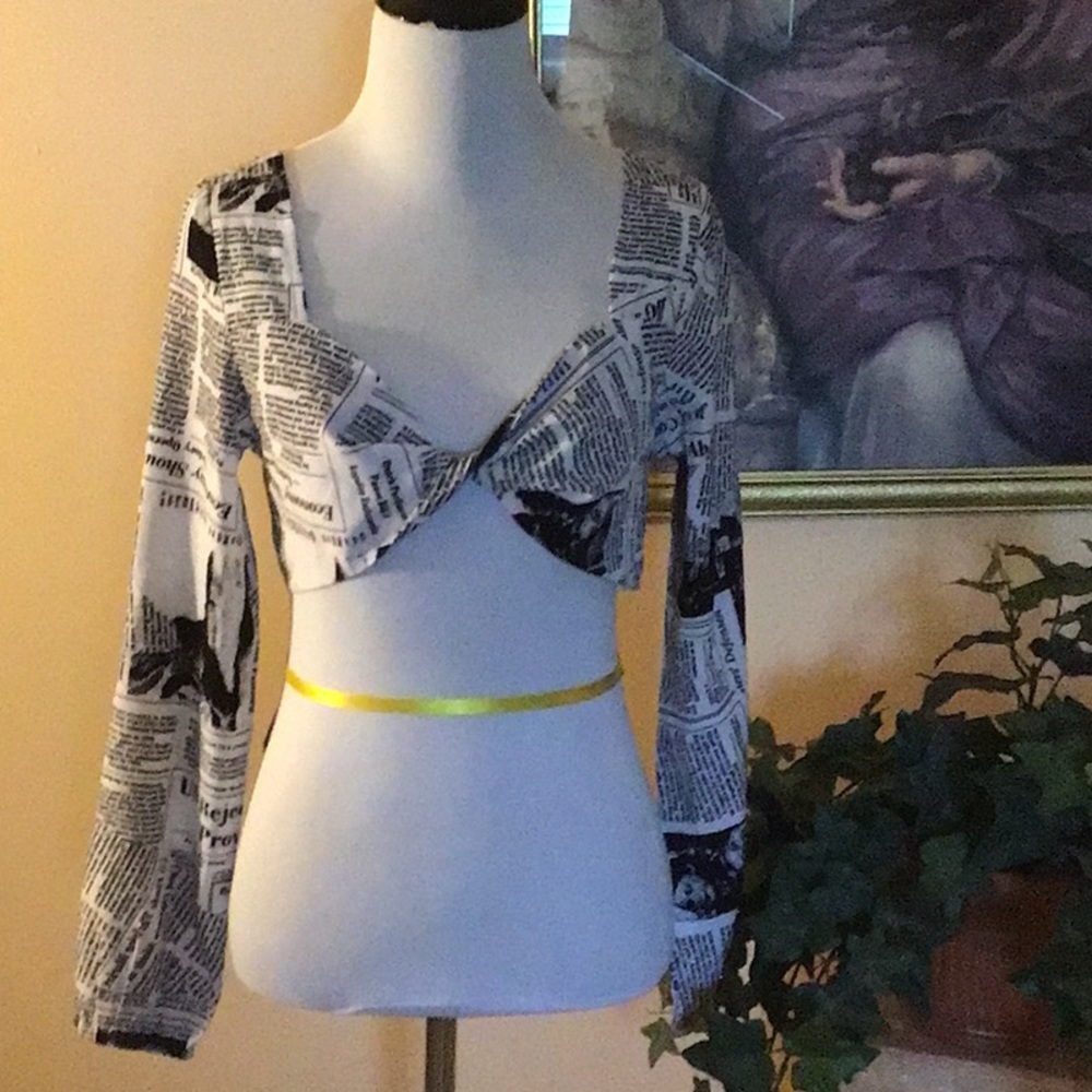 Newspaper print Long sleeve Halter top